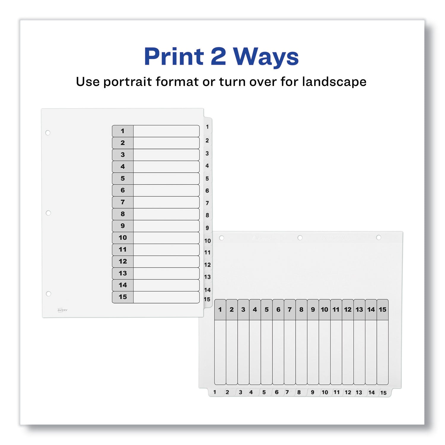 Customizable Table of Contents Ready Index Black and White Dividers, 15-Tab, 1 to 15, 11 x 8.5, White, 6 Sets - 4