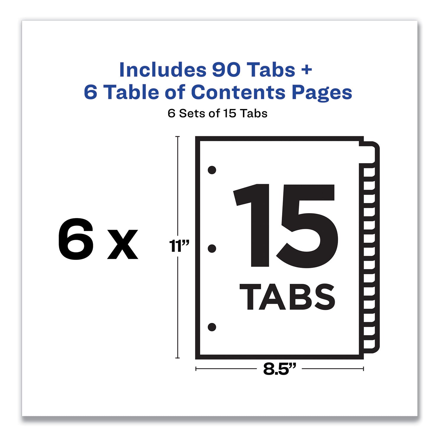 Customizable Table of Contents Ready Index Black and White Dividers, 15-Tab, 1 to 15, 11 x 8.5, White, 6 Sets - 5