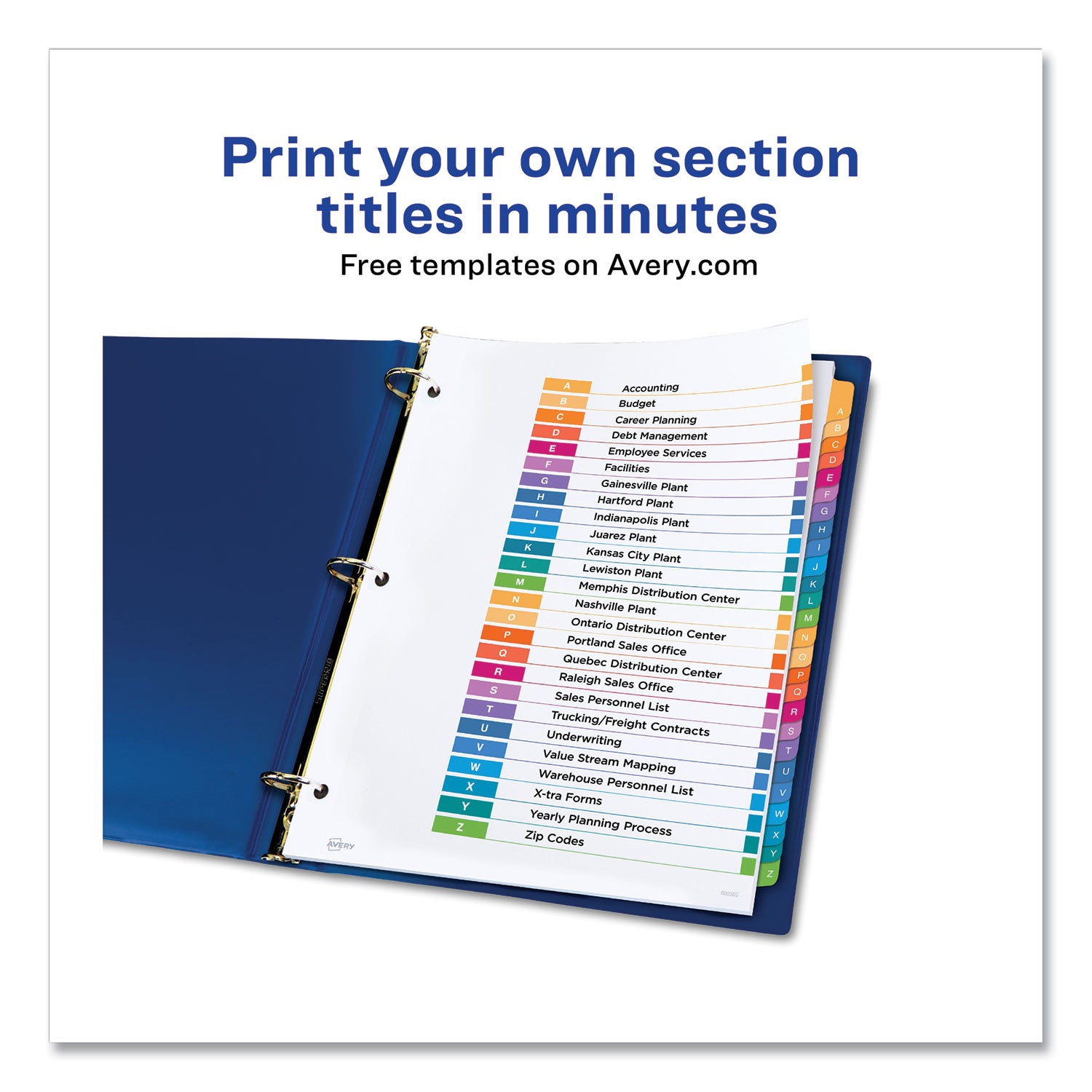 Avery A-Z Customizable Multicolor TOC Dividers - 156 x Divider(s) - A-Z, Table of Contents - 26 Tab(s)/Set - 8.5" Divider Width x 11" Divider Length - 3 Hole Punched - White Paper Divider - Multicolor Paper Tab(s) - 6 / Pack - 2