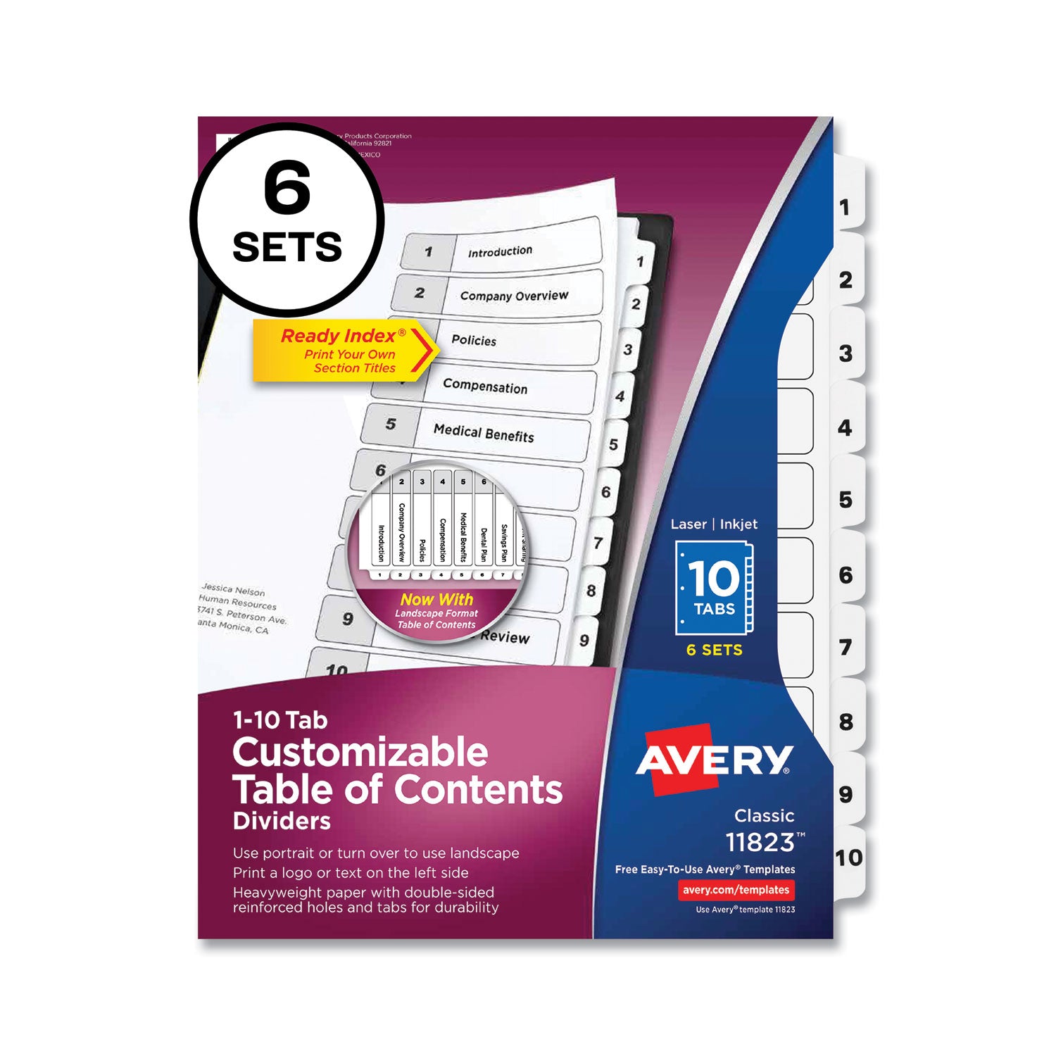 customizable-table-of-contents-ready-index-black-and-white-dividers-10-tab-1-to-10-11-x-85-white-6-sets_ave11823 - 1