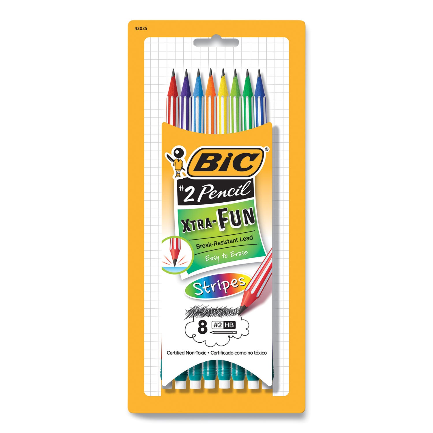 #2-pencil-xtra-fun-hb-#2-black-lead-assorted-stripes-barrel-colors-8-pack_bicpgesp81blk - 1