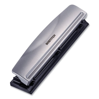 12-Sheet Three-Hole Punch, 9/32" Holes, Silver/Black