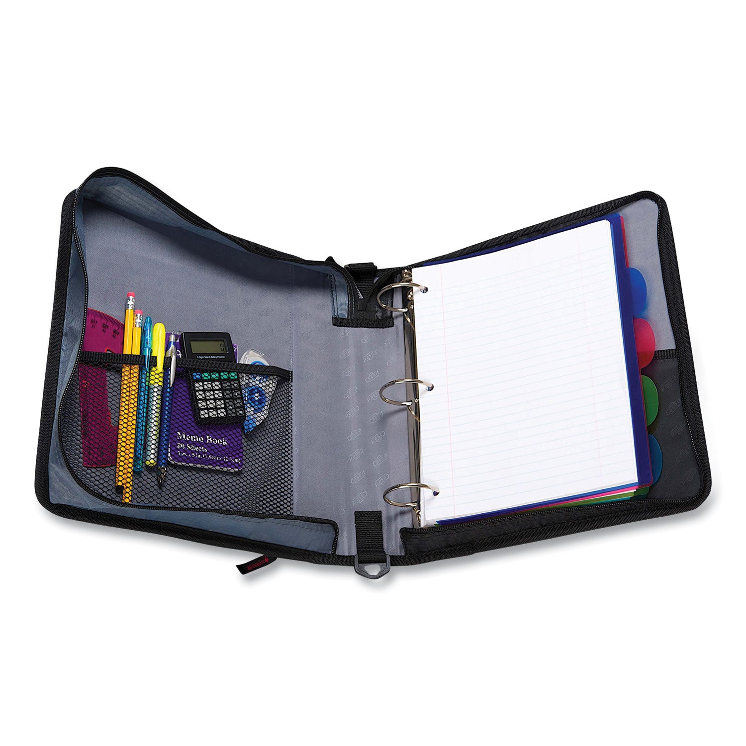 Classic Zipper Binder, 3 Rings, 2" Capacity, 11 x 8.5, Black/Gray Accents