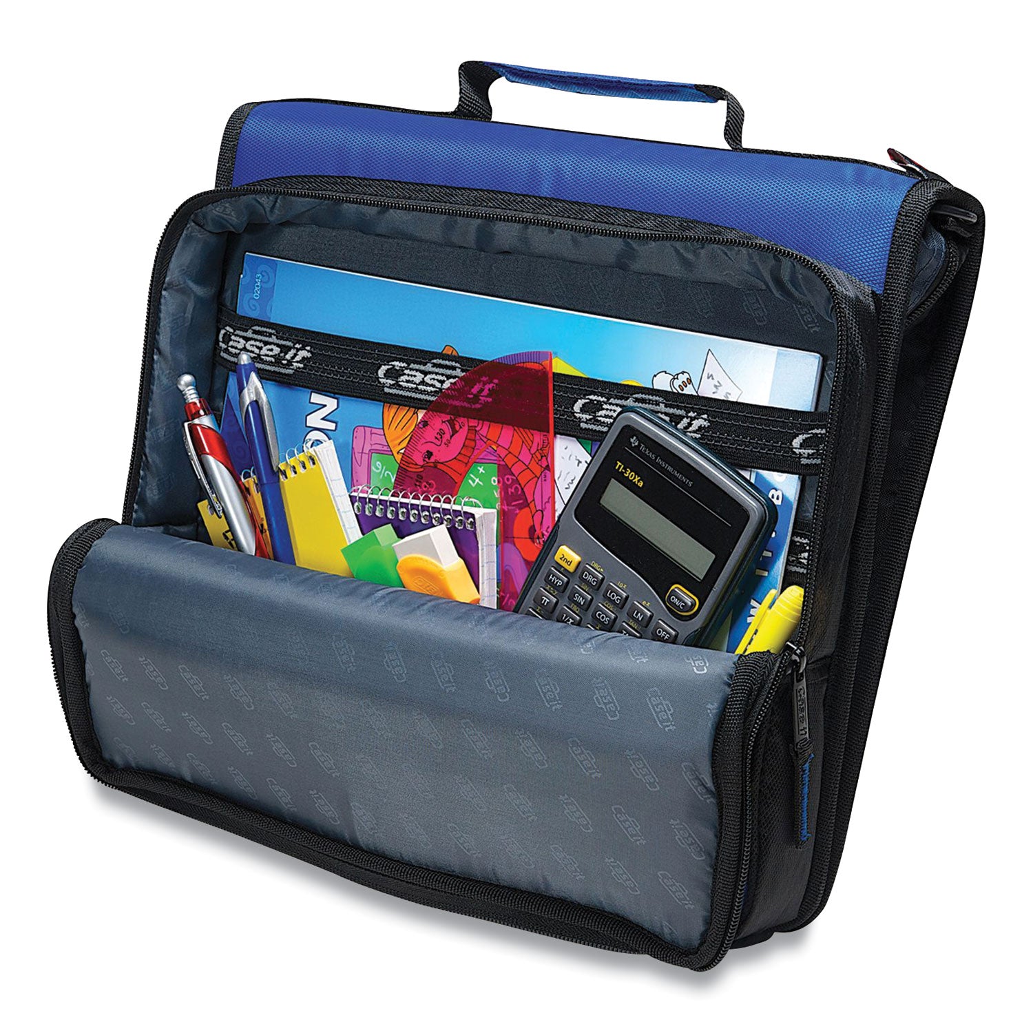 Universal Zipper Binder, 3 Rings, 2" Capacity, 11 x 8.5, Blue/Gray Accents