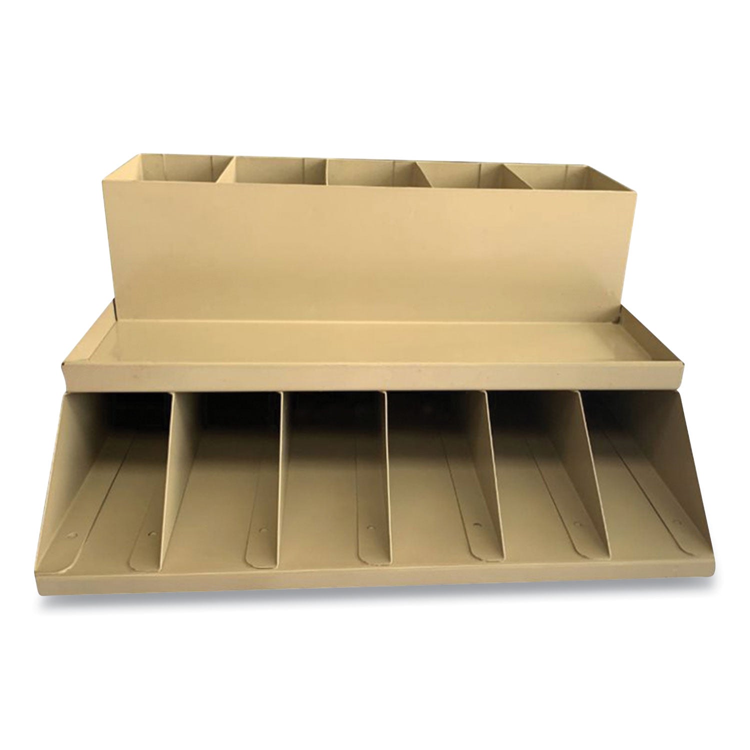 coin-wrapper-and-bill-strap-2-tier-rack-11-compartments-938-x-813-463-plastic-pebble-beige_cnk500013 - 1