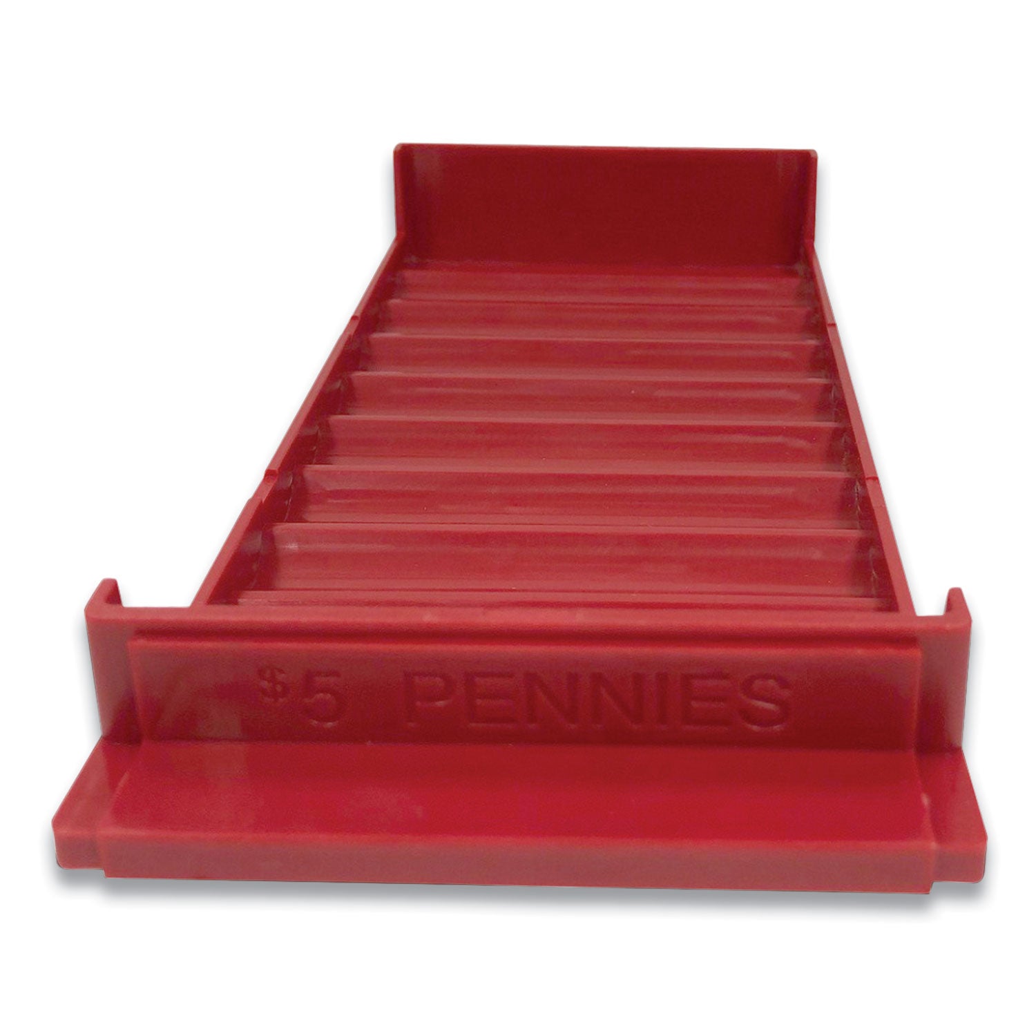 stackable-plastic-coin-tray-pennies-10-compartments-denomination-and-capacity-etched-on-side-stackable-10-x-5-red_cnk560560ea - 1