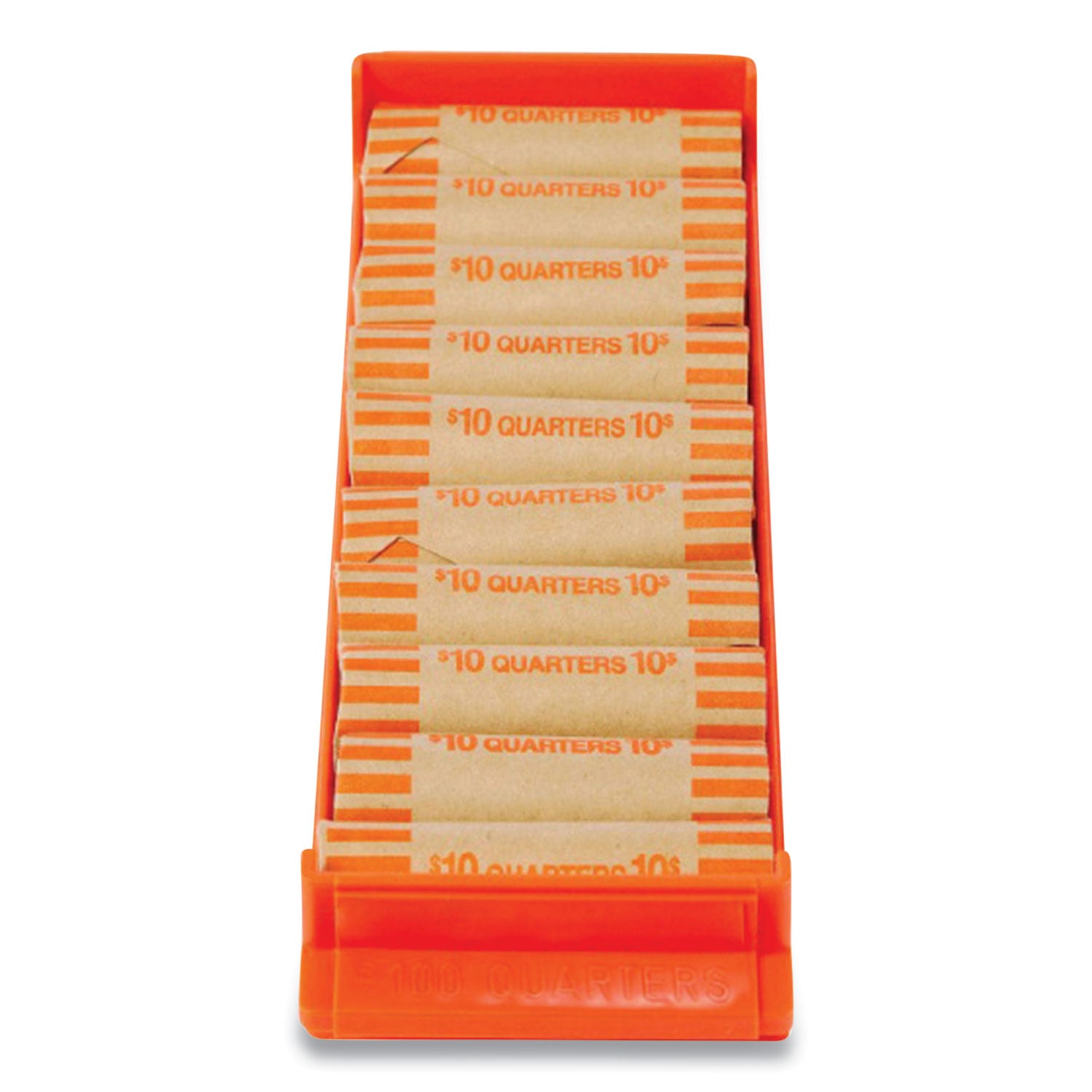 Stackable Plastic Coin Tray, Quarters, 10 Compartments, Denomination and Capacity Etched On Side, Stackable, Orange