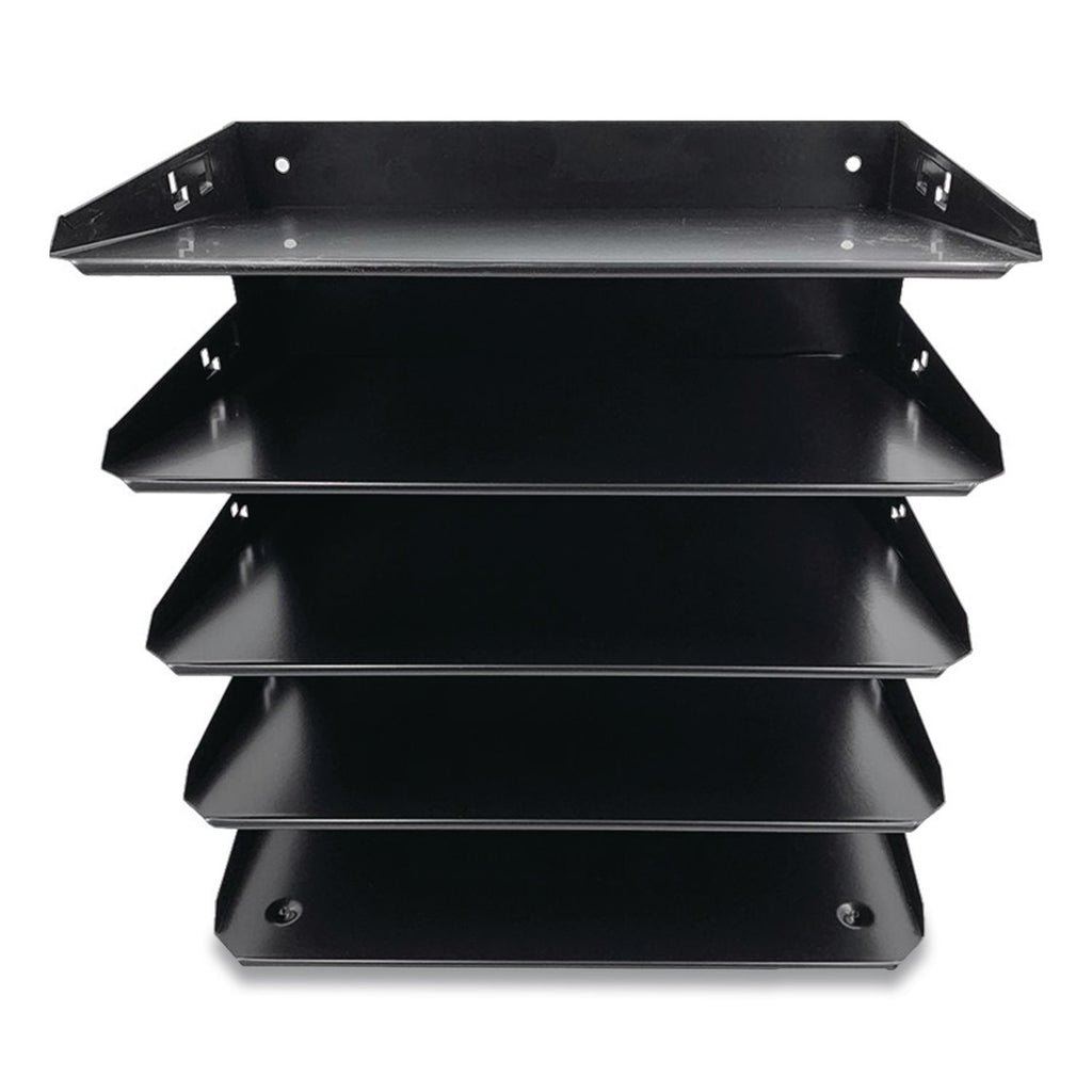 Huron Horizontal Slots Desk Organizer - 5 Compartment(s) - Horizontal - 12" Height x 8.8" Width x 12" Depth - Durable - Black - Steel - 1 Each