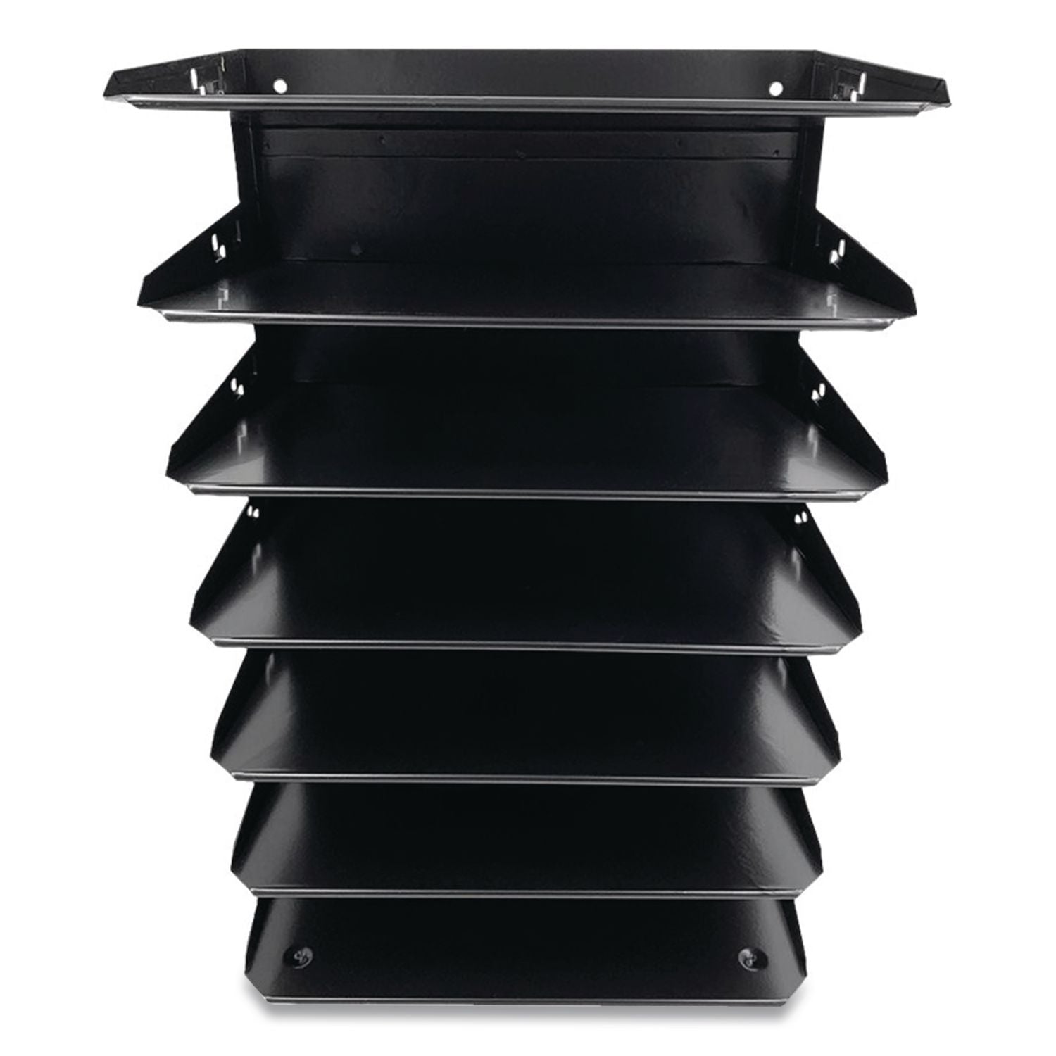 Huron Horizontal Slots Desk Organizer - 7 Compartment(s) - Horizontal - 18" Height x 8.8" Width x 12" Depth - Durable - Black - Steel - 1 Each