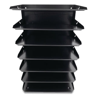 Huron Horizontal Slots Desk Organizer - 7 Compartment(s) - Horizontal - 18" Height x 8.8" Width x 12" Depth - Durable - Black - Steel - 1 Each