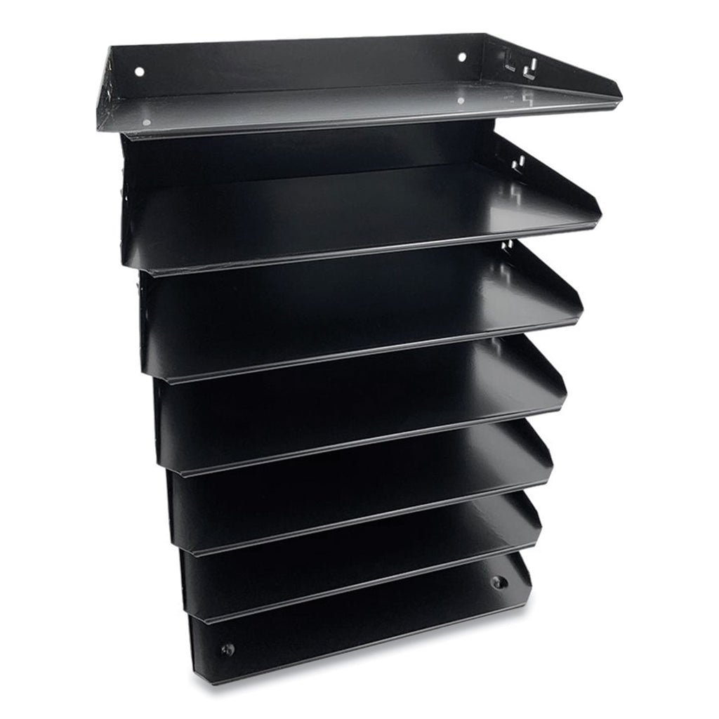 Huron Horizontal Slots Desk Organizer - 7 Compartment(s) - Horizontal - 18" Height x 8.8" Width x 12" Depth - Durable - Black - Steel - 1 Each