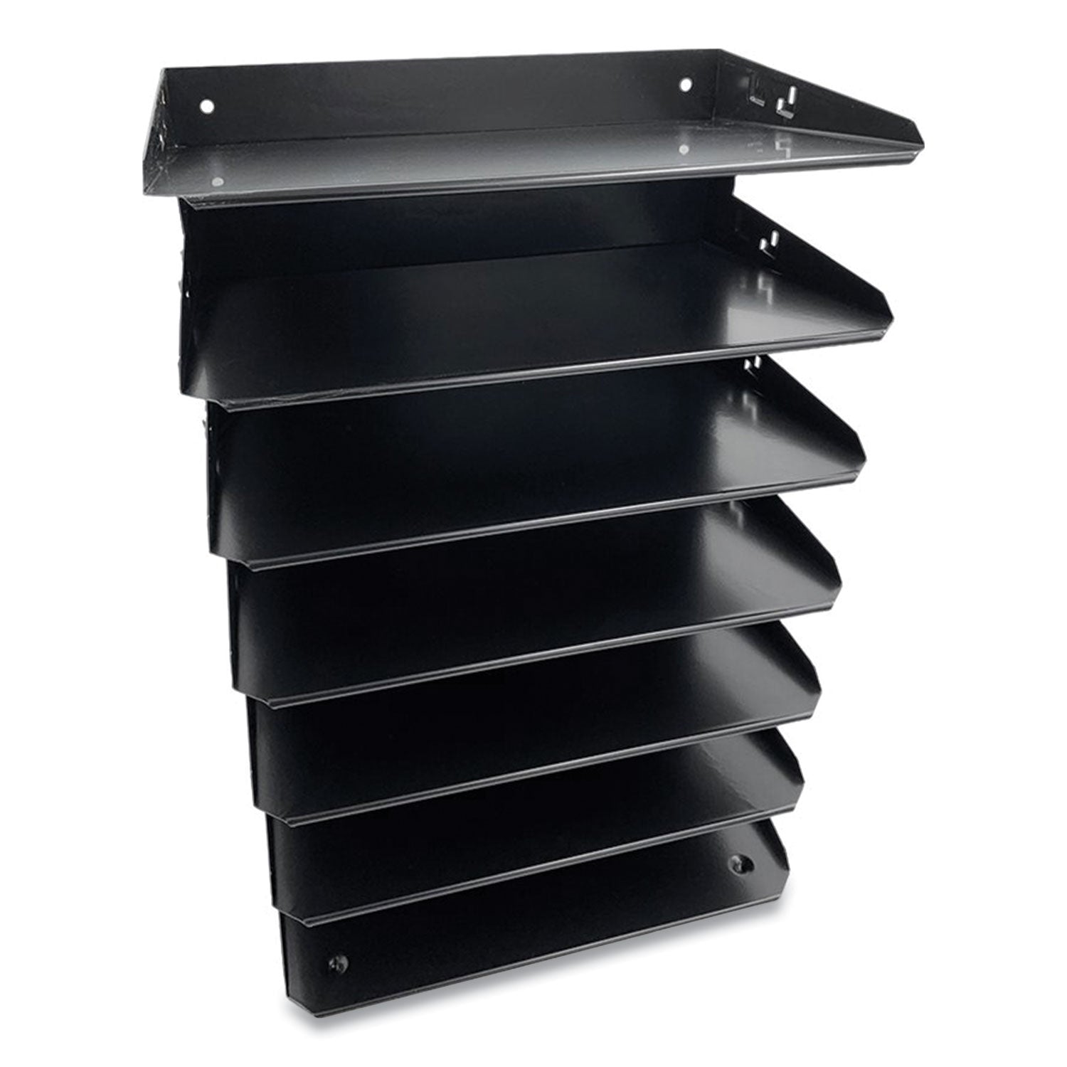 Huron Horizontal Slots Desk Organizer - 7 Compartment(s) - Horizontal - 18" Height x 8.8" Width x 12" Depth - Durable - Black - Steel - 1 Each