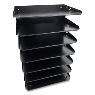 Huron Horizontal Slots Desk Organizer - 7 Compartment(s) - Horizontal - 18" Height x 8.8" Width x 12" Depth - Durable - Black - Steel - 1 Each