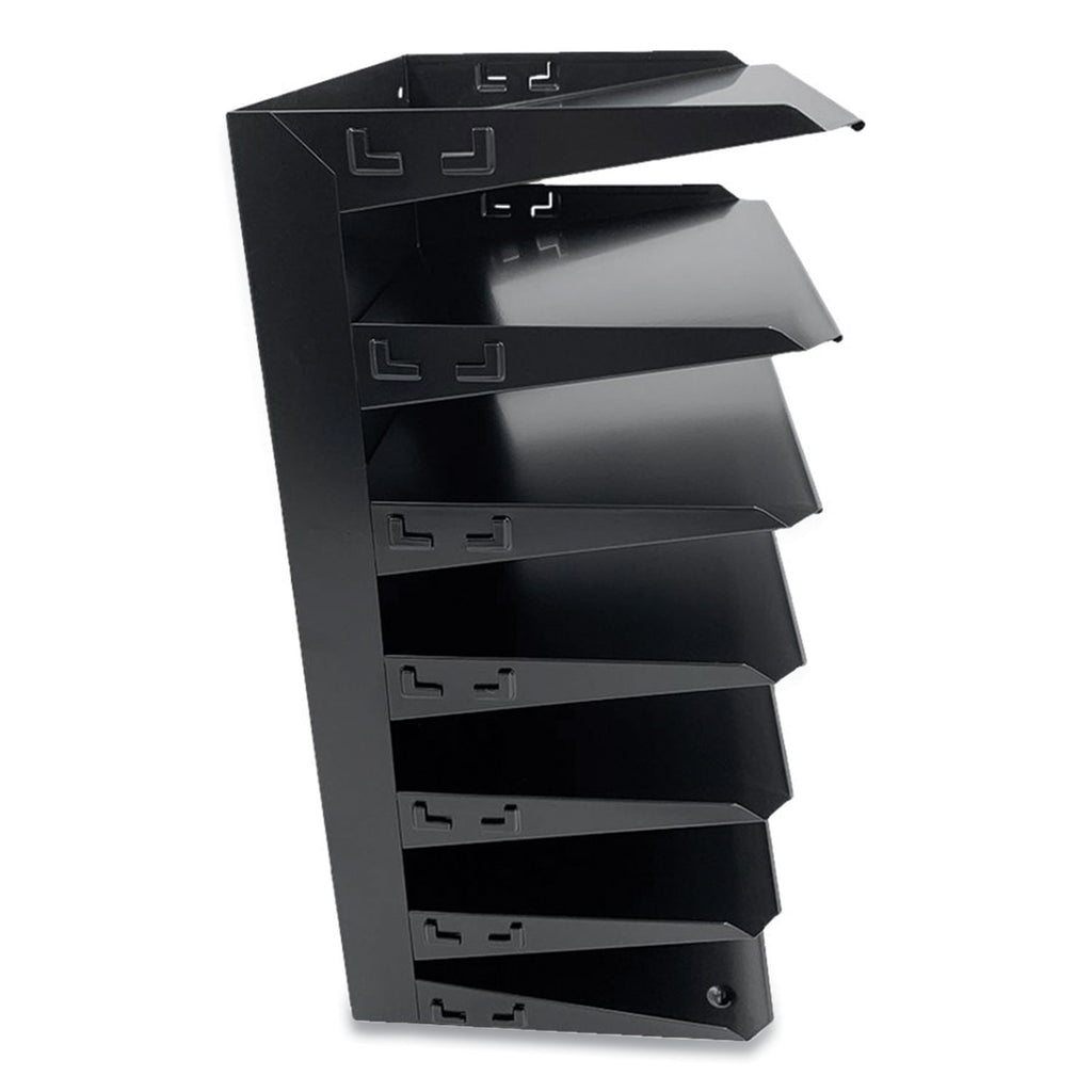 Huron Horizontal Slots Desk Organizer - 7 Compartment(s) - Horizontal - 18" Height x 8.8" Width x 12" Depth - Durable - Black - Steel - 1 Each