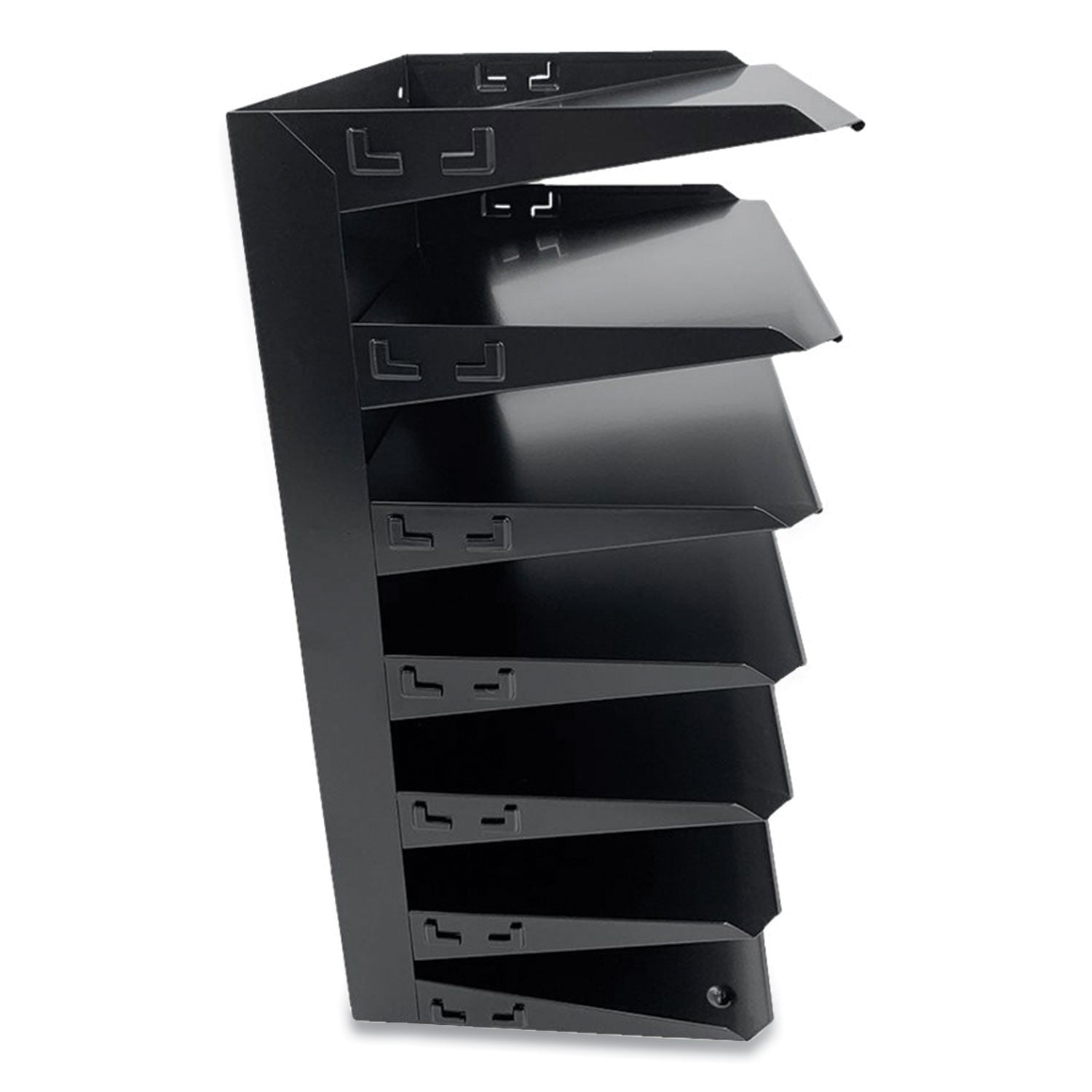 Huron Horizontal Slots Desk Organizer - 7 Compartment(s) - Horizontal - 18" Height x 8.8" Width x 12" Depth - Durable - Black - Steel - 1 Each