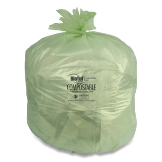 Biotuf Compostable Can Liners, 30 gal, 0.88 mil, 30" x 39", Green, 25 Bags/Roll, 6 Rolls/Carton