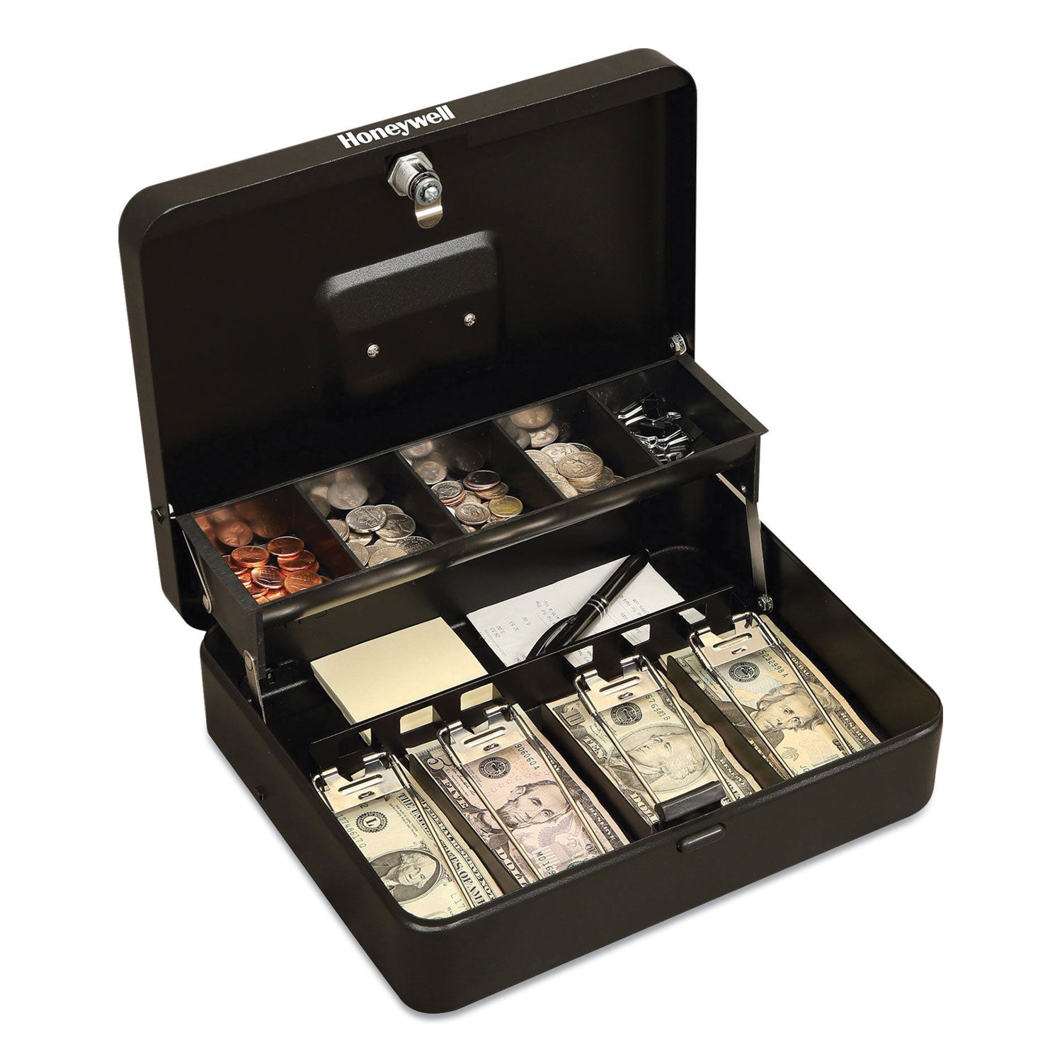 tiered-cantidoor-lever-cash-box-4-bill-5-coin-slots-key-lock-119-x-97-x-35-steel-black_hwl6213 - 1