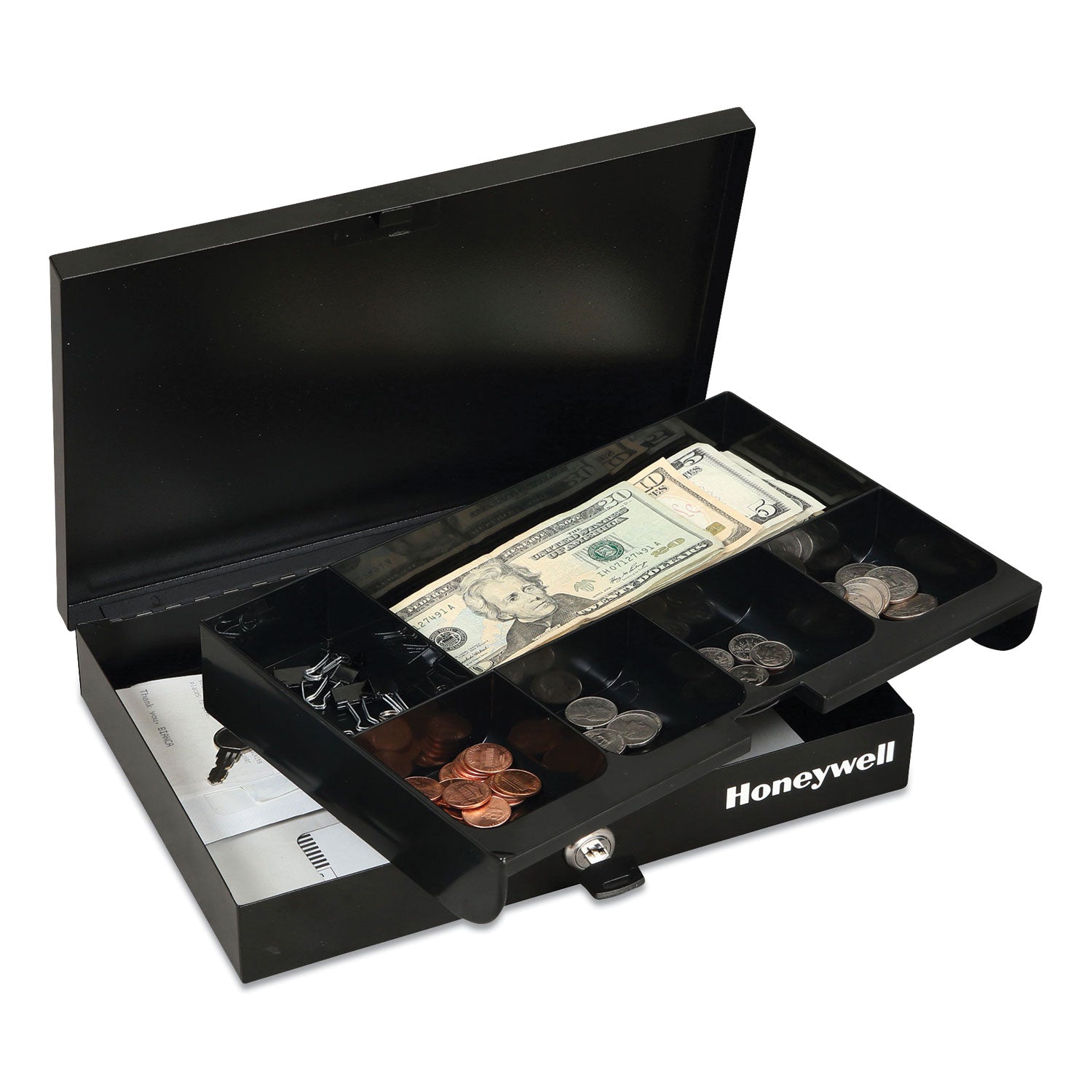 low-profile-cash-box1-bill-5-coin-slots-key-lock-116-x-8-x-19-steel-black_hwl6212 - 1
