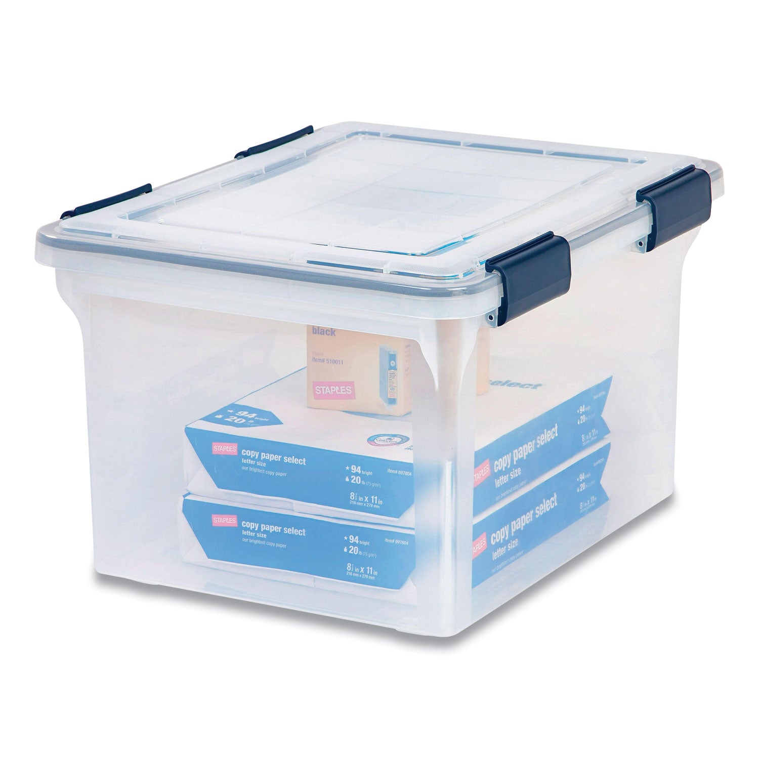 WEATHERTIGHT File Box, Letter/Legal Files, 15.5 x 17.9 x 10.8, Clear/Blue Accents