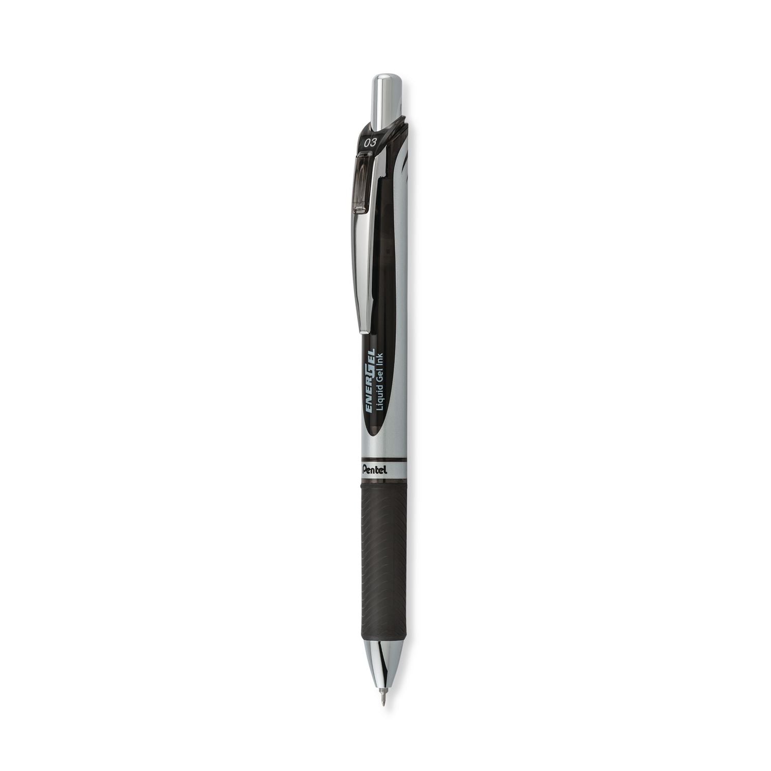 EnerGel RTX Gel Pen, Retractable, Extra-Fine 0.3 mm, Black Ink, Black/Silver Barrel, Dozen