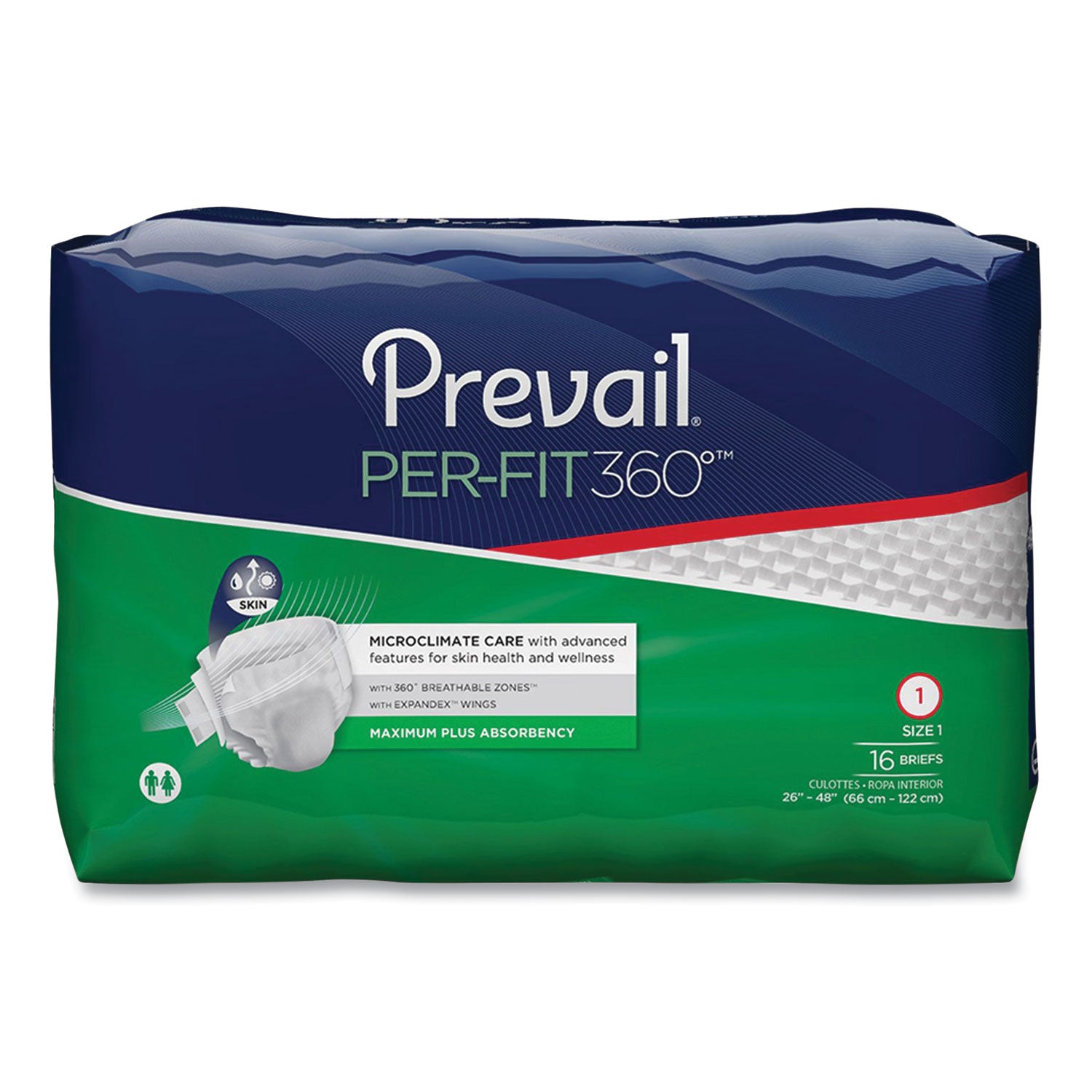 Per-Fit360 Degree Briefs, Maximum Plus Absorbency, Size 1, 26" to 48" Waist, 96/Carton