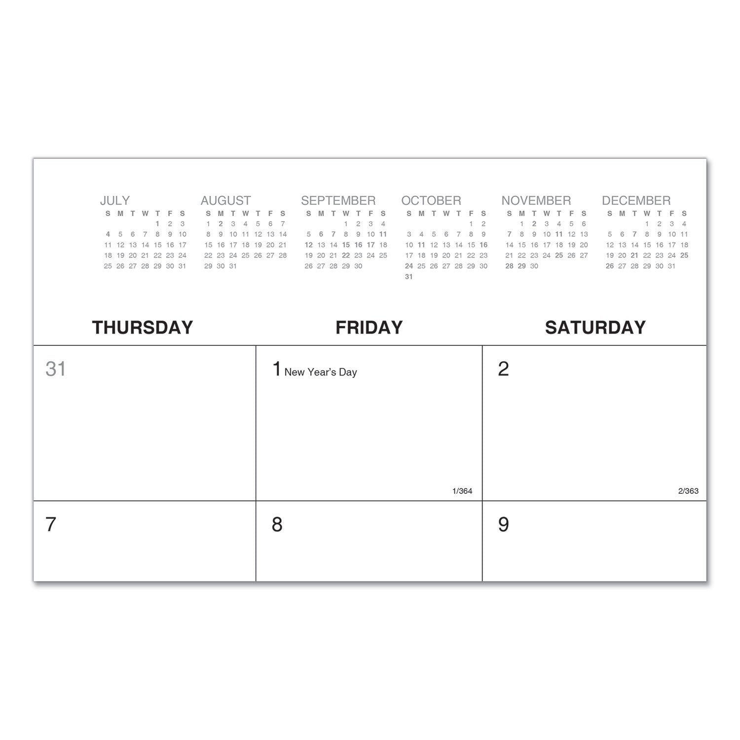 desk-pad-calendar-22-x-17-white-black-sheets-black-binding-clear-corners-12-month-jan-to-dec-2024_unv71002 - 3