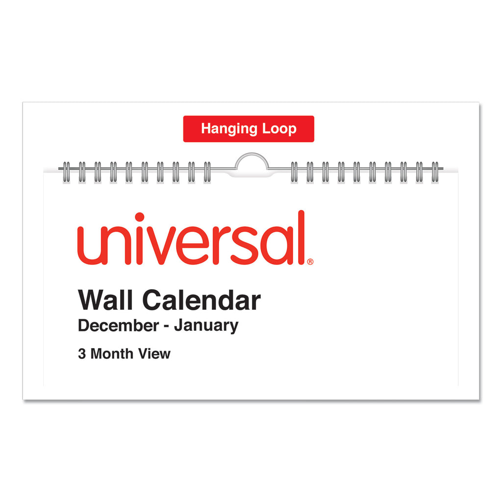 Three-Month Wall Calendar, 12 x 27, White/Black/Red Sheets, 14-Month, Dec 2023 to Jan 2025