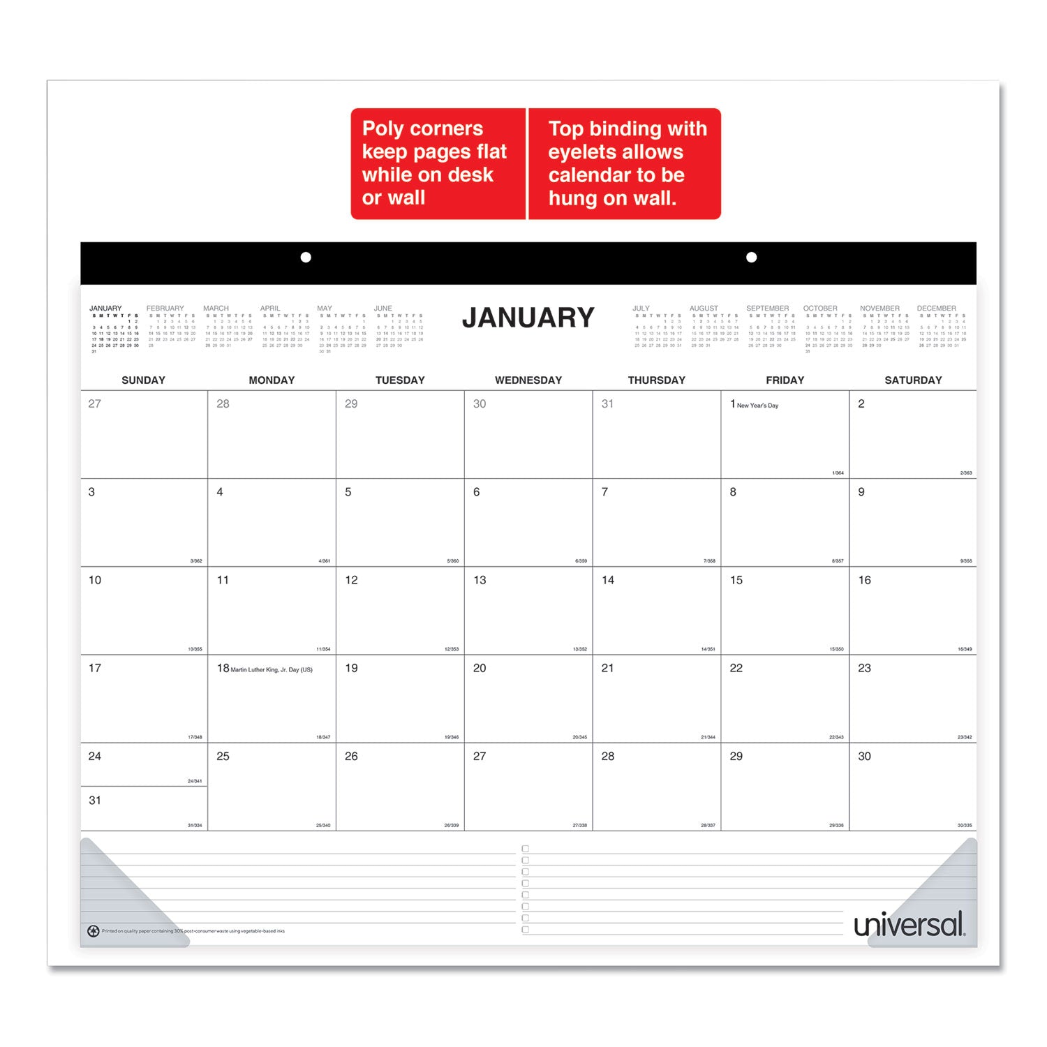 desk-pad-calendar-22-x-17-white-black-sheets-black-binding-clear-corners-12-month-jan-to-dec-2024_unv71002 - 4