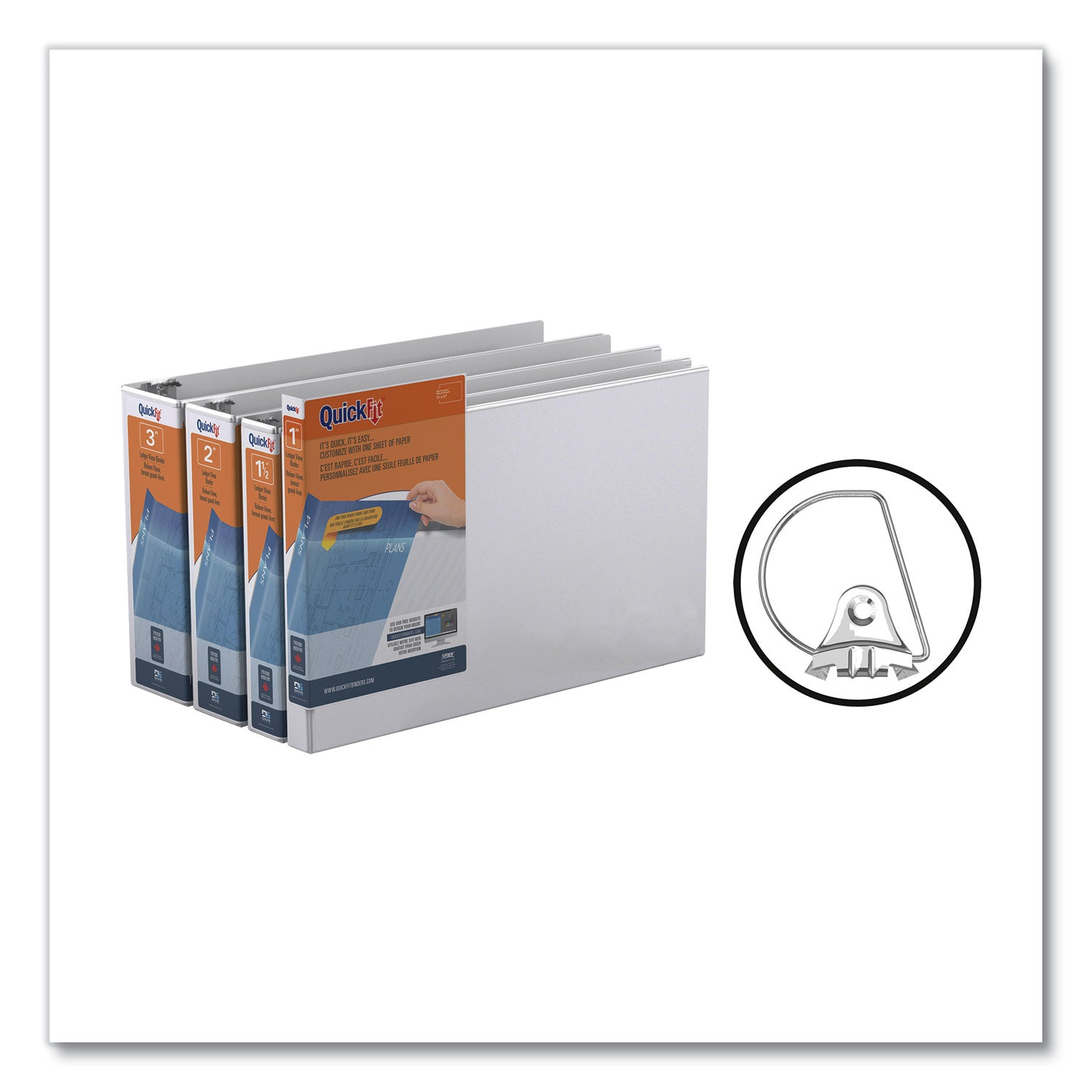 QuickFit Ledger D-Ring View Binder, 3 Rings, 1.5" Capacity, 11 x 17, White