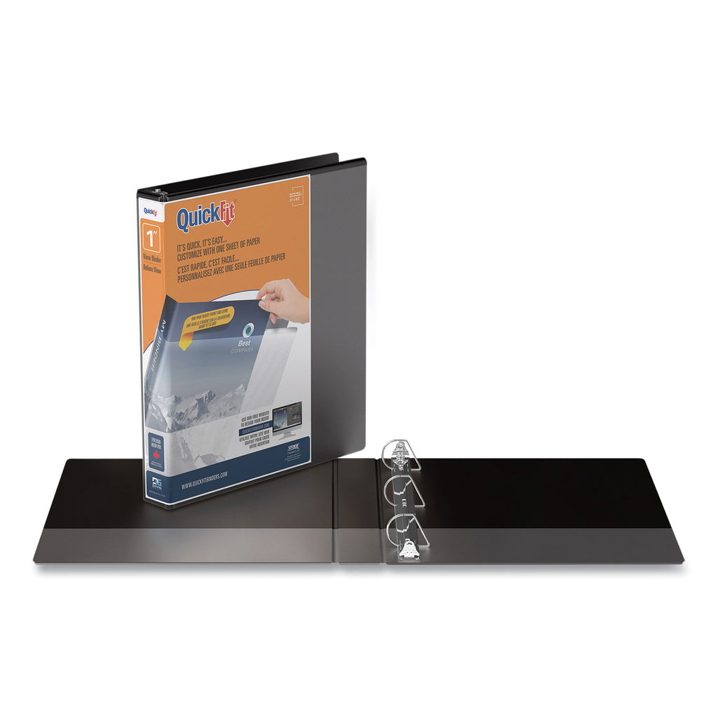 QuickFit D-Ring View Binder, 3 Rings, 1" Capacity, 11 x 8.5, Black