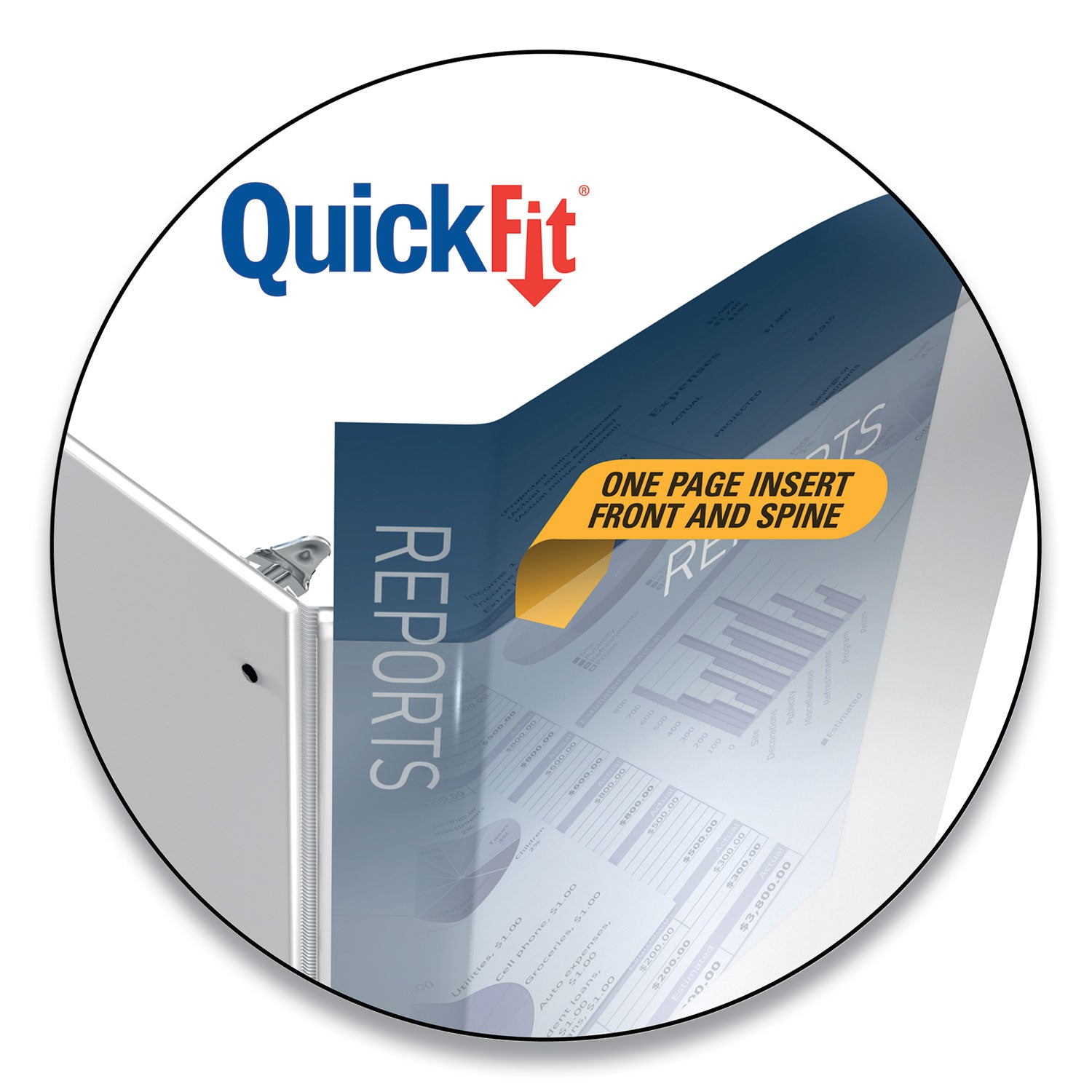 QuickFit D-Ring View Binder, 3 Rings, 1" Capacity, 11 x 8.5, Black