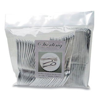 Sterling Assorted Plastic Cutlery, Mediumweight, Silver, 20 Forks, 15 Knives, 15 Spoons/Pack