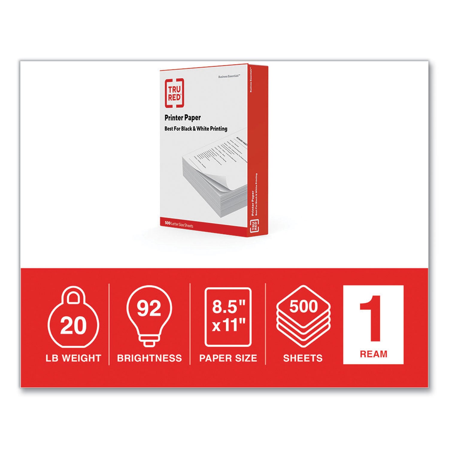 Printer Paper, 92 Bright, 20 lb Bond Weight, 8.5 x 11, 500 Sheets/Ream