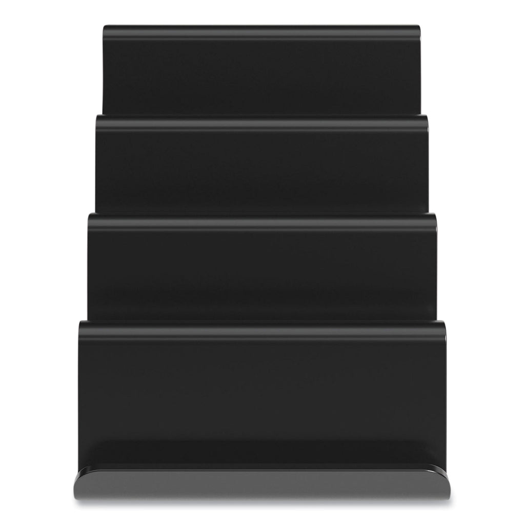 Four Compartment Business Card Holder, Holds 100 Cards, 3.9 x 6.3 x 4, Plastic, Black