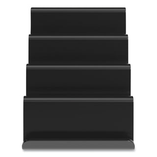 Four Compartment Business Card Holder, Holds 100 Cards, 3.9 x 6.3 x 4, Plastic, Black