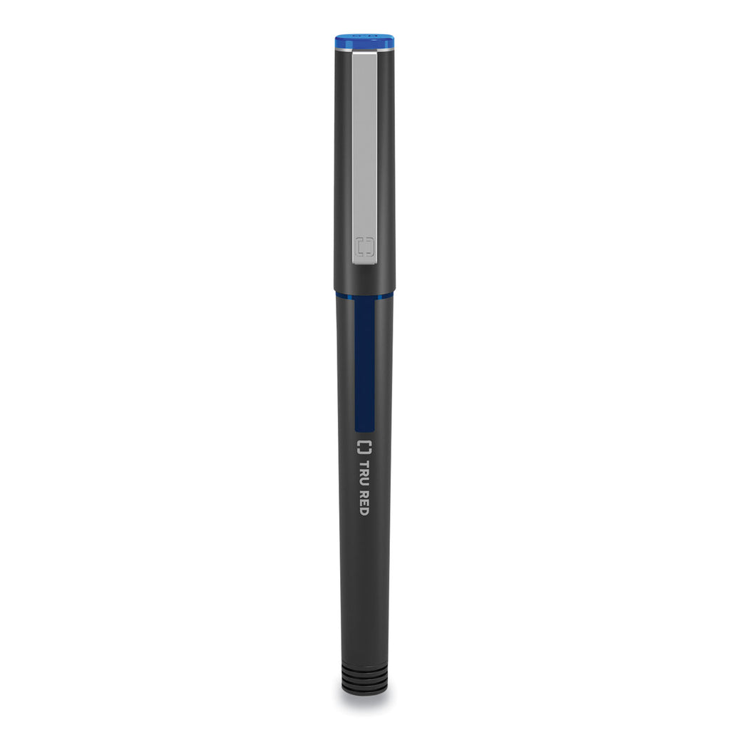 roller-ball-pen-stick-fine-05-mm-needle-tip-blue-ink-black-blue-clear-barrel-dozen_tud24419530 - 2