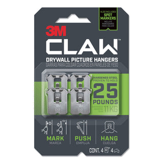 Claw Drywall Picture Hanger, Stainless Steel, 25 lb Capacity, 4 Hooks and 4 Spot Markers,