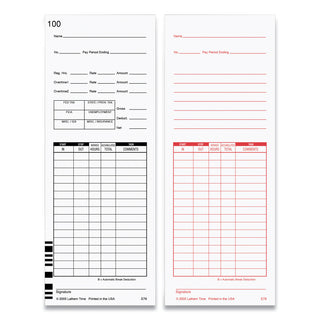 Time Clock Cards for Lathem Time 7000E/7500E, Two Sides, 3.38 x 8.78, 100/Pack