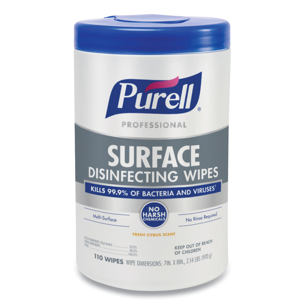 professional-surface-disinfecting-wipes-1-ply-7-x-8-fresh-citrus-white-110-canister-6-canisters-carton_goj934206ct - 2