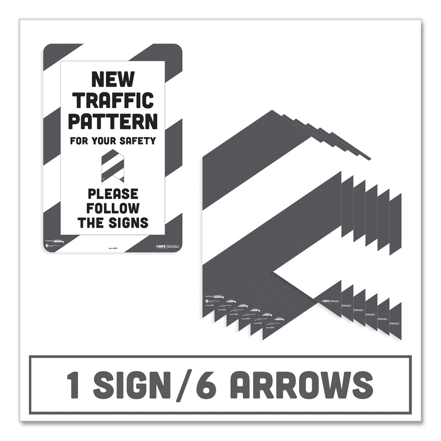 besafe-carpet-decals-new-traffic-pattern-for-your-safety;-please-follow-the-signs-12-x-18-white-gray-7-pack_tab29203 - 1