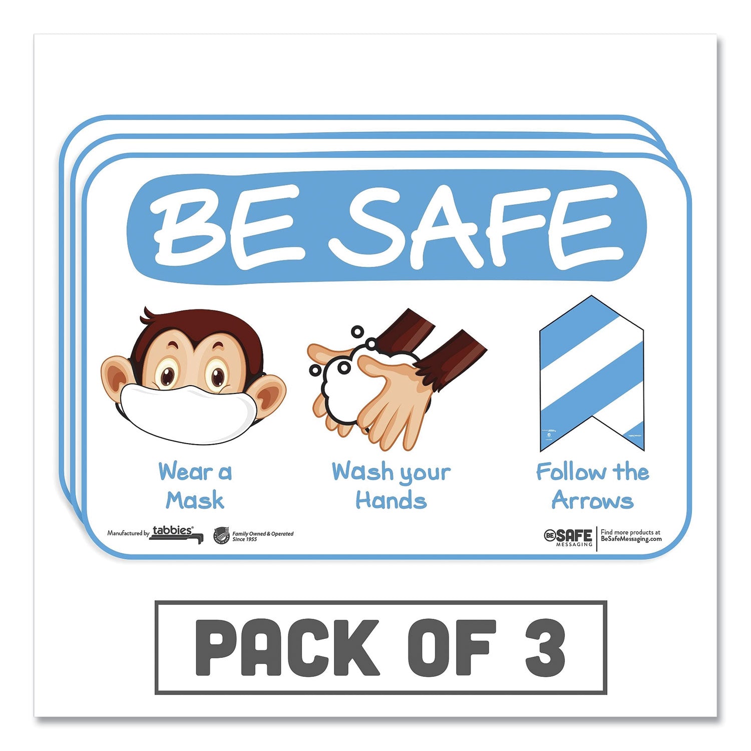 besafe-messaging-education-wall-signs-9-x-6-be-safe-wear-a-mask-wash-your-hands-follow-the-arrows-monkey-3-pack_tab29506 - 1