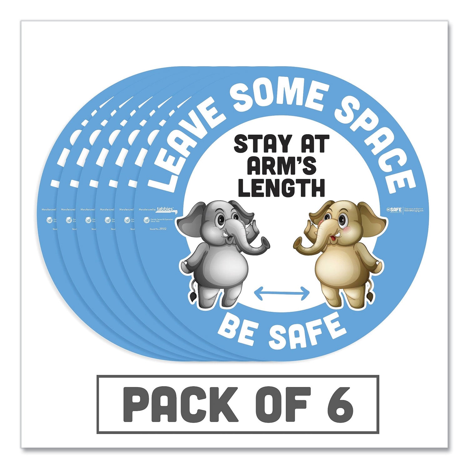besafe-messaging-education-floor-signs-leave-some-space;-stay-at-arms-length;-be-safe-12-dia-white-blue-6-pack_tab29512 - 1