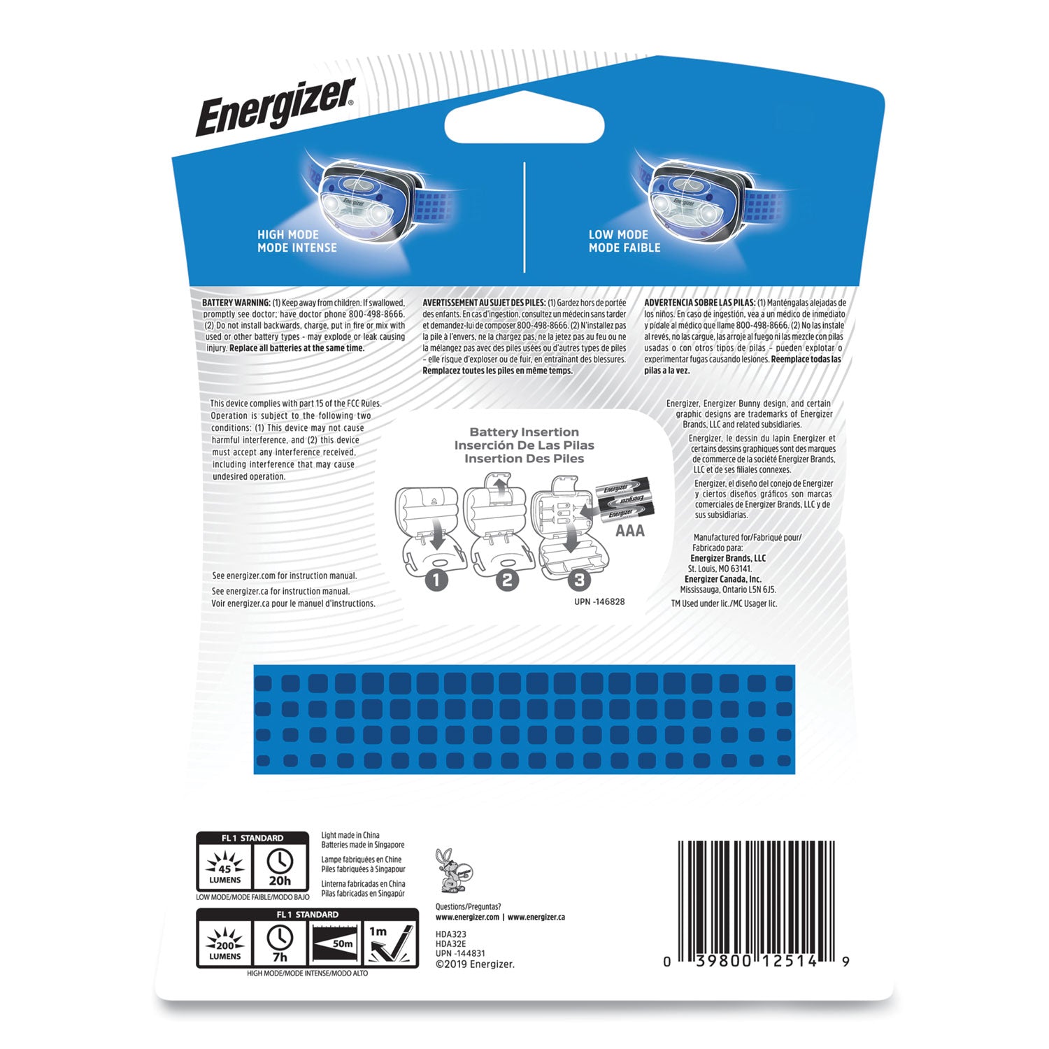 LED Headlight, 3 AAA Batteries (Included), Blue - 