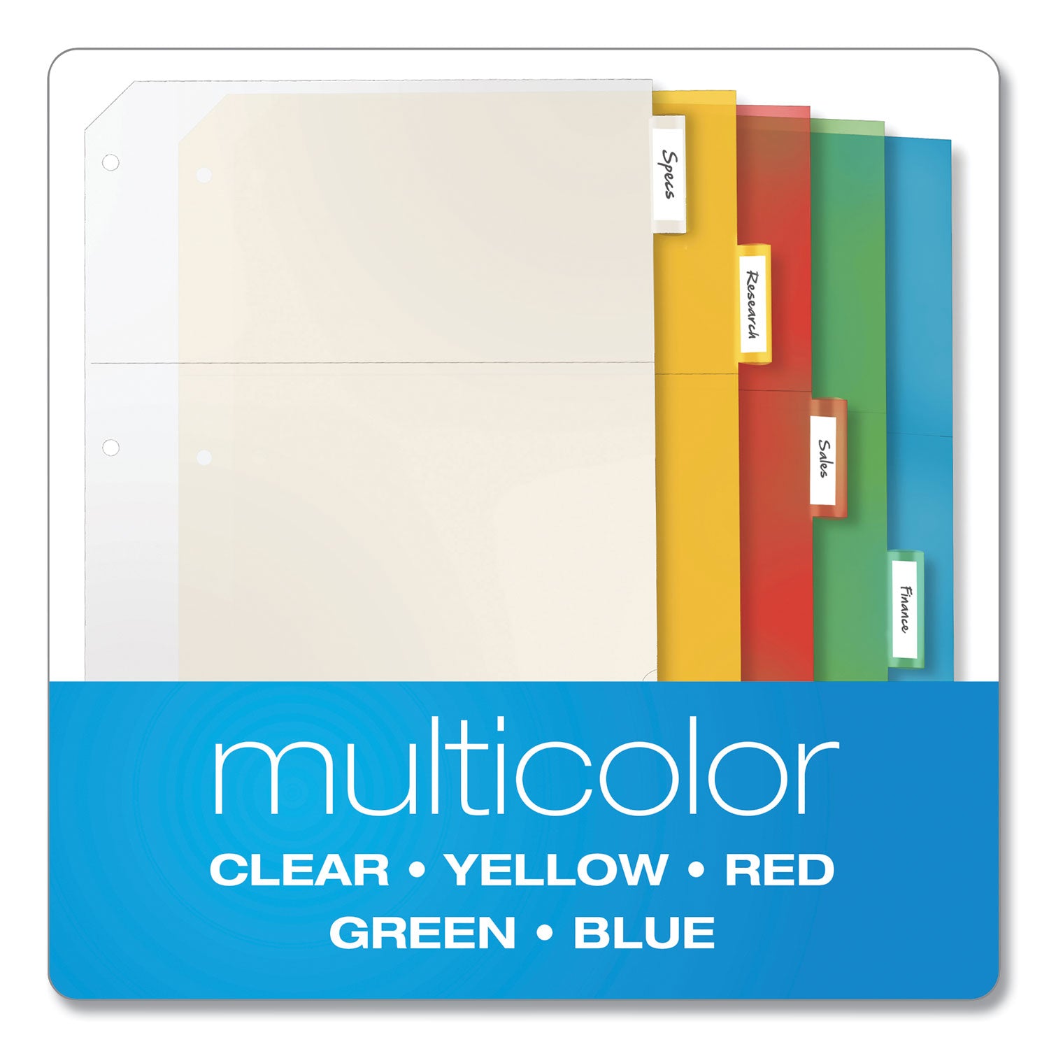 Poly Ring Binder Pockets, 8.5 x 11, Letter, Assorted Colors, 5/Pack - 