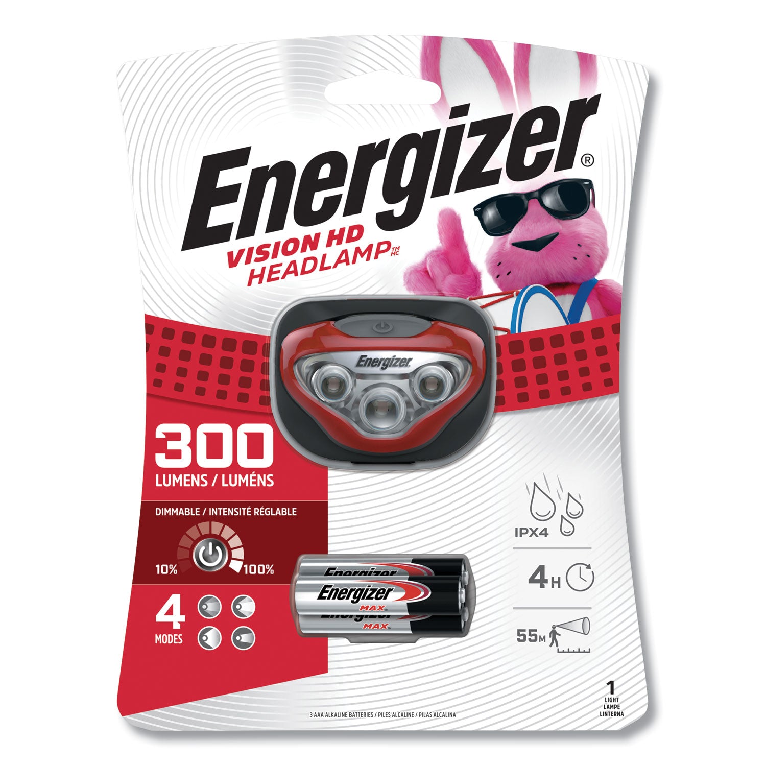 LED Headlight, 3 AAA Batteries (Included), Red - 
