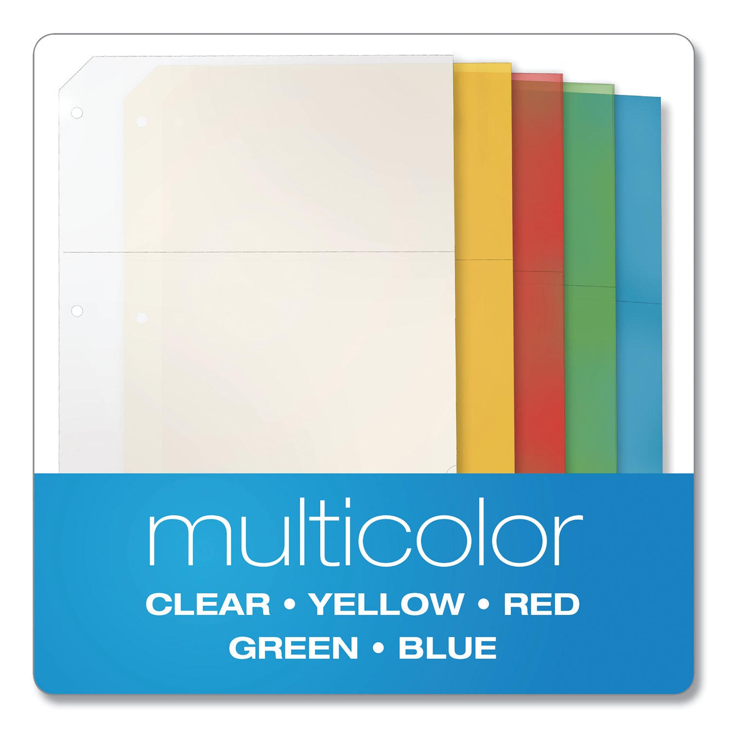 Poly Ring Binder Pockets, 8.5 x 11, Assorted Colors, 5/Pack