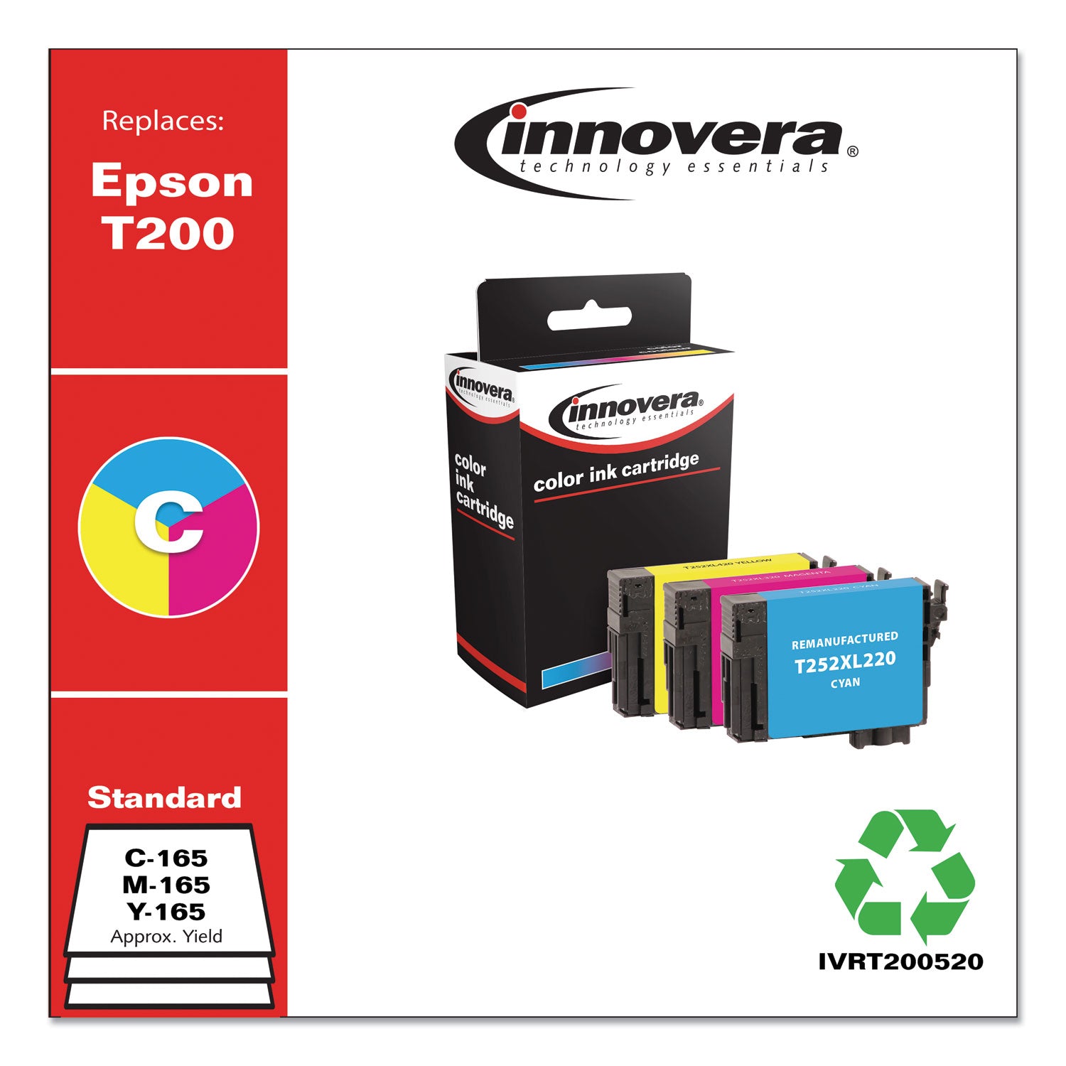 Remanufactured Cyan/Magenta/Yellow Ink, Replacement for T200 (T200520), 165 Page-Yield
