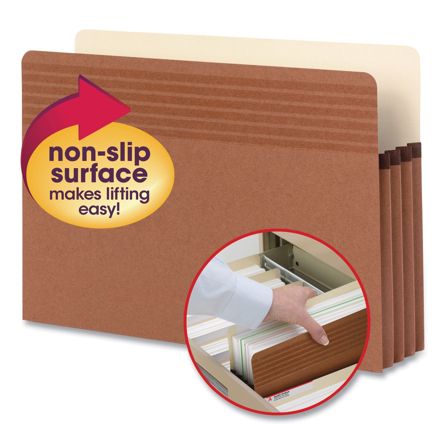 Easy Grip Pockets, 3.5" Expansion, Legal Size, Redrope, 25/Box - 