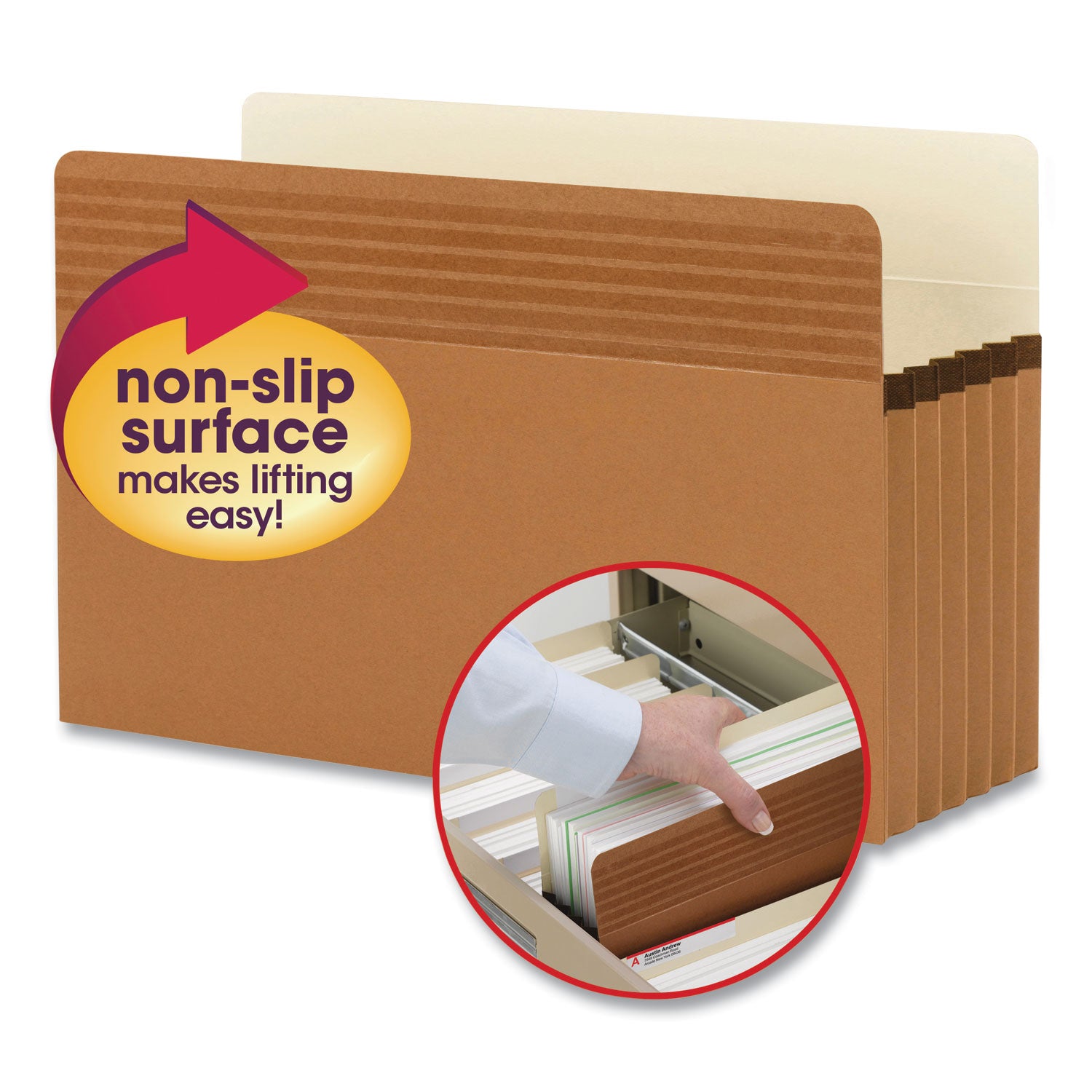 Easy Grip Pockets, 5.25" Expansion, Legal Size, Redrope, 10/Box - 