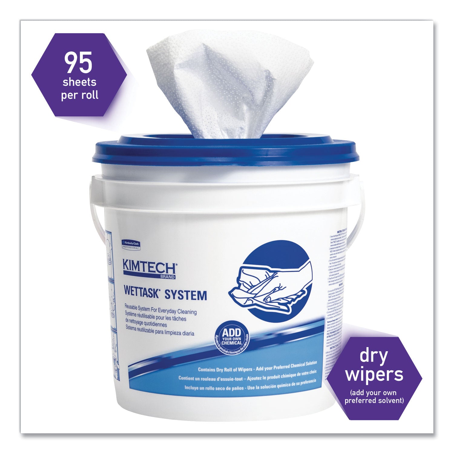 Power Clean Wipers for Solvents WetTask Customizable Wet Wiping System 12 x 6, Unscented, 95/Roll, 6 Rolls/1 Bucket/Carton - 3